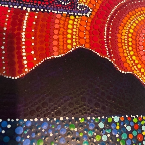 Gorgeous sunset/mountains dot mandala style painting in silver frame 10”X12” new - Picture 4 of 7